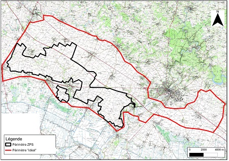 Carte : périmètre nécessaire pour la protection du Busarc cendré dans la plaine calcaire du sud Vendée - © LPO Vendée